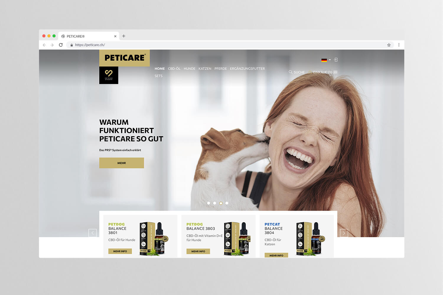Kundenreferenz Logistik: PETICARE Website der Firma Peticare